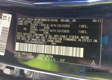 2021 Toyota Highlander Xse from USA, damaged, VIN 5TDLZRAH6MS084677